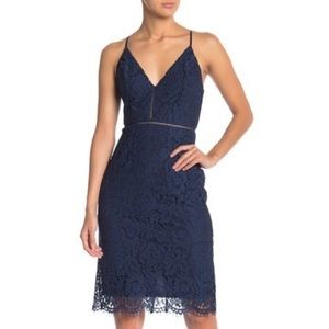 ASTR Navy Blue Lace V-Neck Sheath Dress